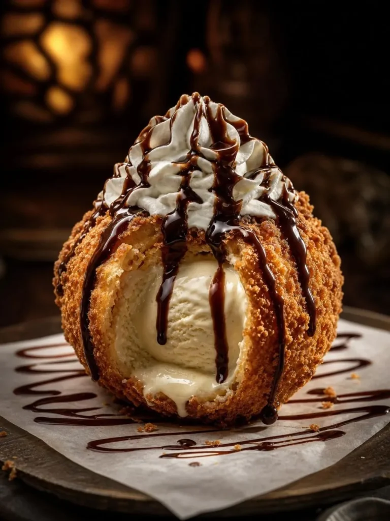 Chocolate Drizzled Fried Ice Cream